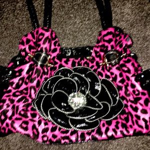 WOMENS LEOPARD PRINT LEATHER HAND BAG